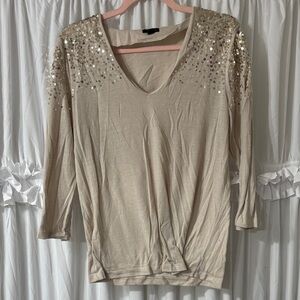 Ann Taylor Beige Sequin Blouse
